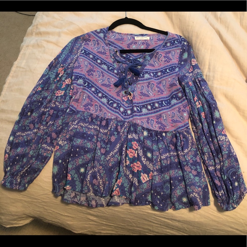 Spell Purple Floral Paisley Peasant Blouse